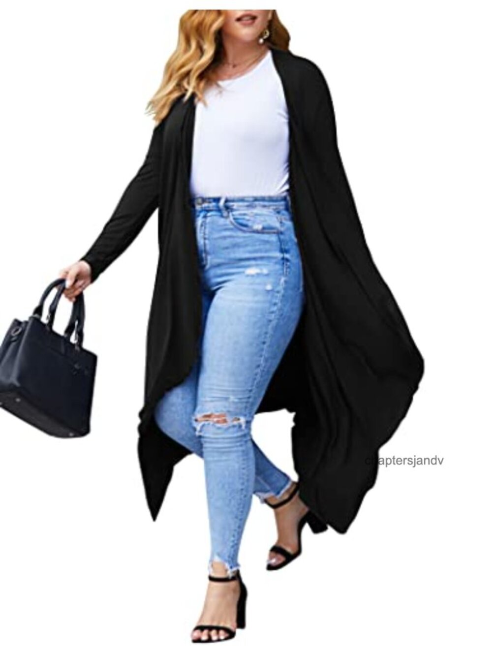 Women's Plus Size Duster Cardigan Long Sleeve Open Front High Low Hem Maxi